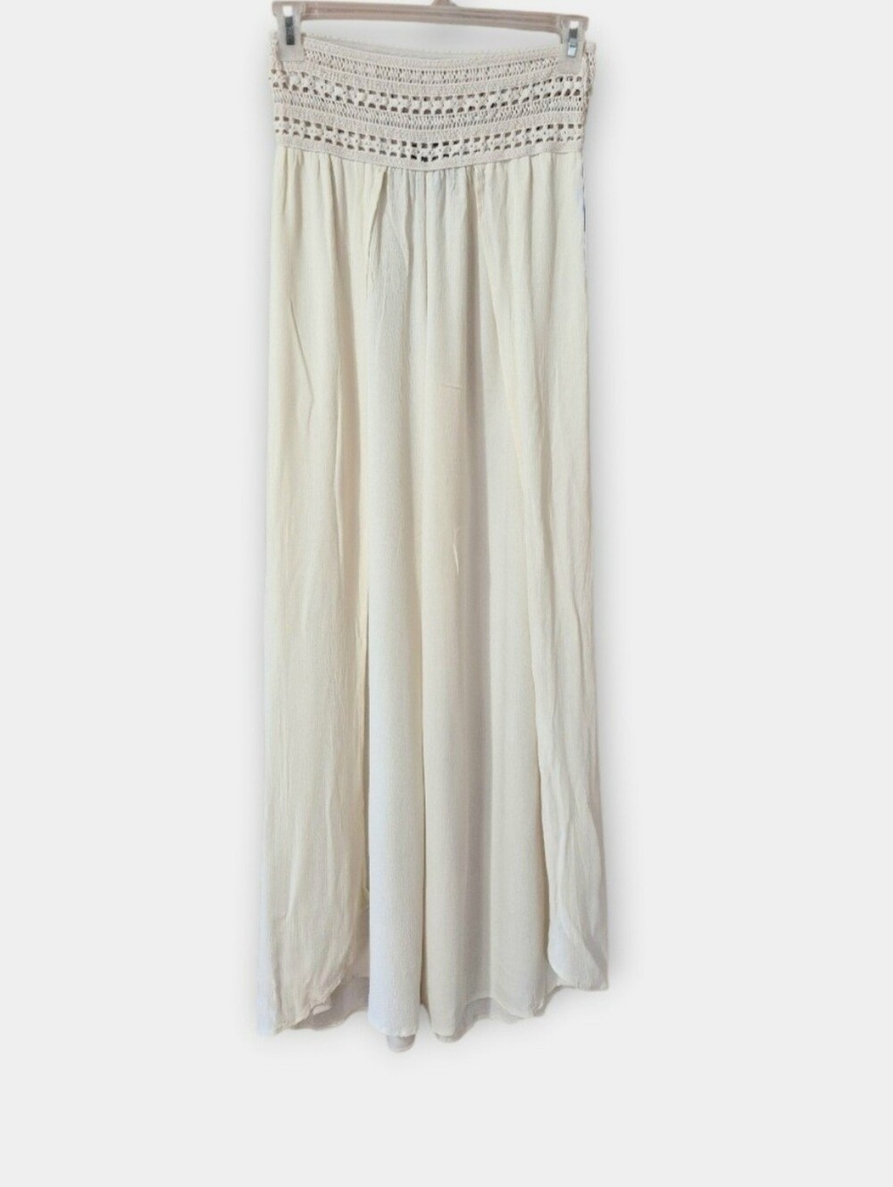 Rewash Women’s Cream Maxi Skirt with Crochet Waist Walk-Thru Beach Ware NWT